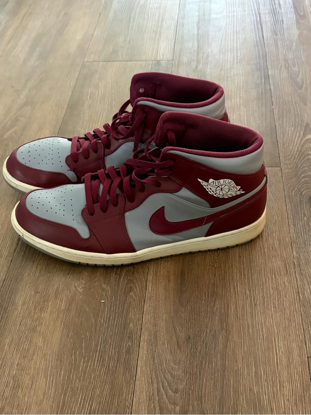 Jordan 1s Men's High-Top Sneakers in Burgundy and Light Gray size 14